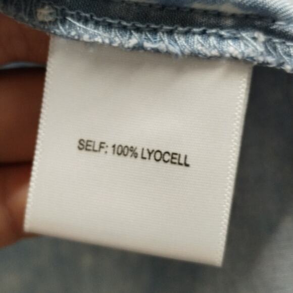 Jane + Delancey Size Small Top Blue Super Soft Lyocell Chambray Tie Neck Popover - Picture 6 of 7